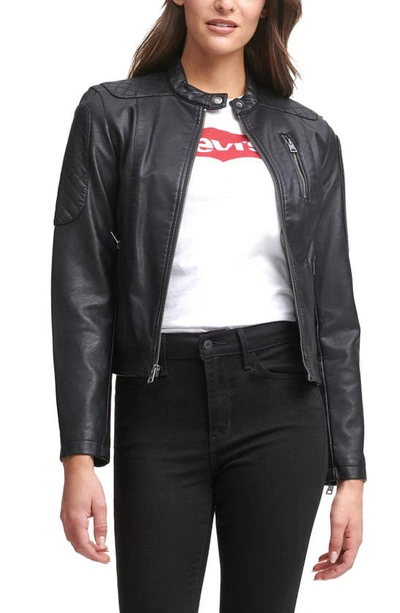 Levi's Zip Front Water Repellent Faux Leather Moto Jacket In Black