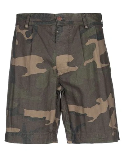 Original Vintage Style Man Shorts & Bermuda Shorts Military Green Size 34 Linen, Cotton