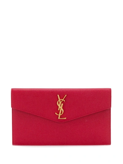 Saint Laurent Monogram Envelope Clutch Bag In Red