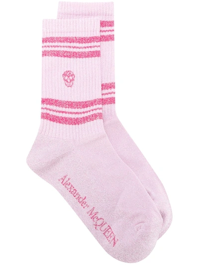 Alexander Mcqueen Stripe Skull Sports Socks In Pink