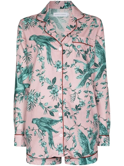 Desmond & Dempsey Bromley Parrot-print Cotton Pyjama Set In Rosa