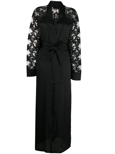 La Perla Fall In Love Silk Dressing Gown In Black