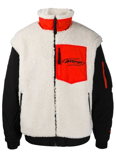 Puma Attempt Faux Shearling Bomber Jacket In Neutrals