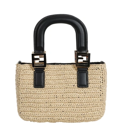 Fendi Mini Raffia Tote Bag In Neutral