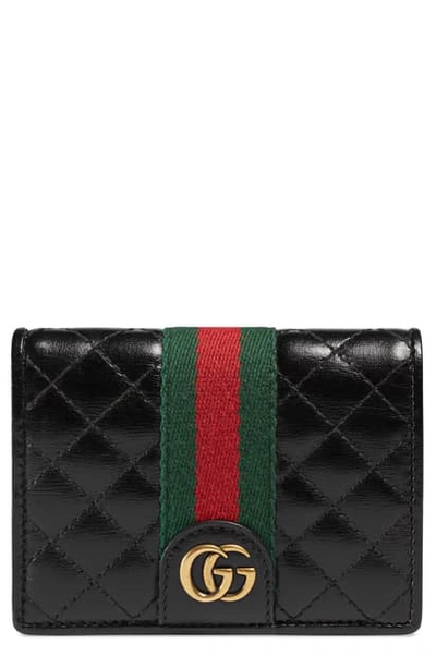 Gucci Quilted Leather Card Case In Nero/ Vert/ Red