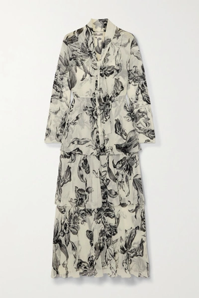Diane Von Furstenberg Anastasia Tiered Tie-neck Printed Silk-chiffon Maxi Dress In Ivory
