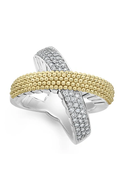 Lagos Sterling Silver & 18k Yellow Gold Caviar Lux Diamond Ring In Silver/diamond