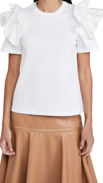 Adeam Ruffle-shoulder Cotton T-shirt In White