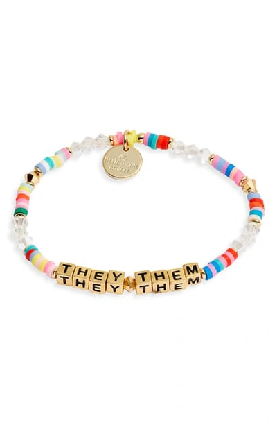 Little Words Project They/them Beaded Stretch Bracelet In Be Free Rainbow/ Gold