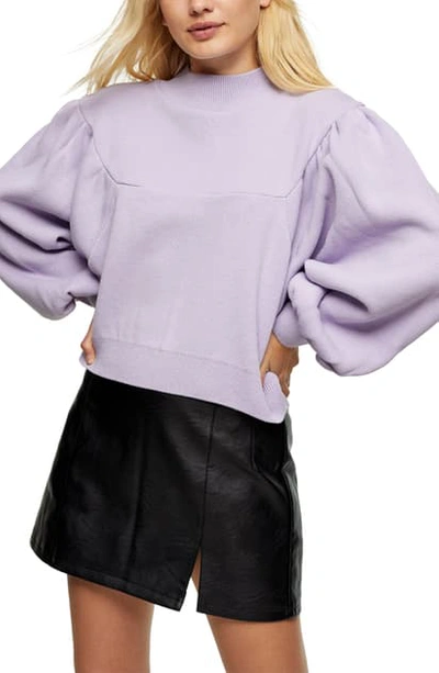 Topshop Balloon Sleeve Sweater In Lilac