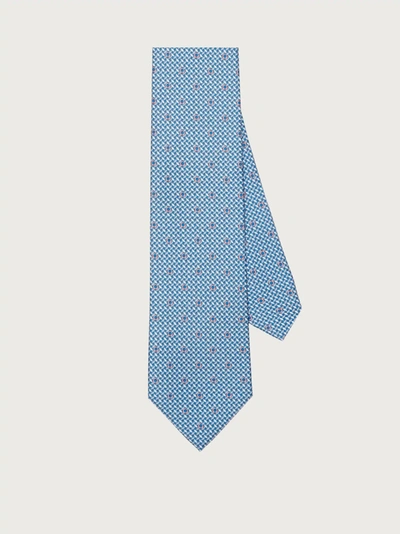 Ferragamo Gancini Print Silk Tie In Blue