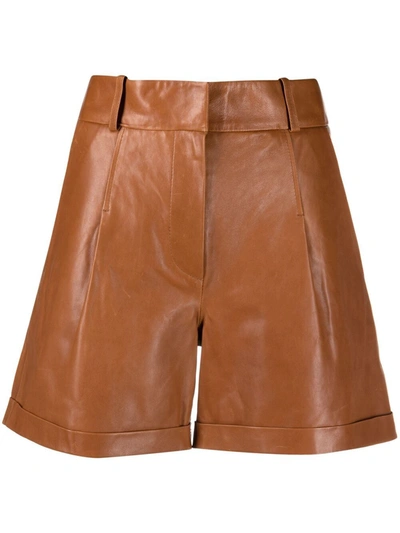 Arma High-waisted Leather Shorts In Brown