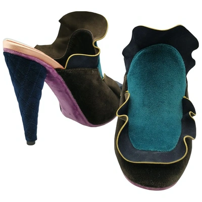 Pre-owned Fendi Velvet Sandals In Multicolour