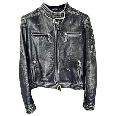 Pre-owned Philipp Plein Leather Jacket In Grey