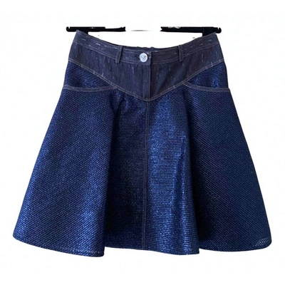 Pre-owned Versace Linen Skirt In Blue