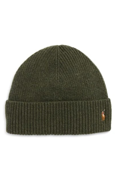 Polo Ralph Lauren Signature Merino Cuff Beanie In Cargo Green