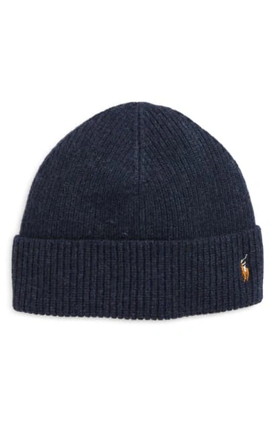 Polo Ralph Lauren Signature Merino Cuff Beanie In Indigo Heather