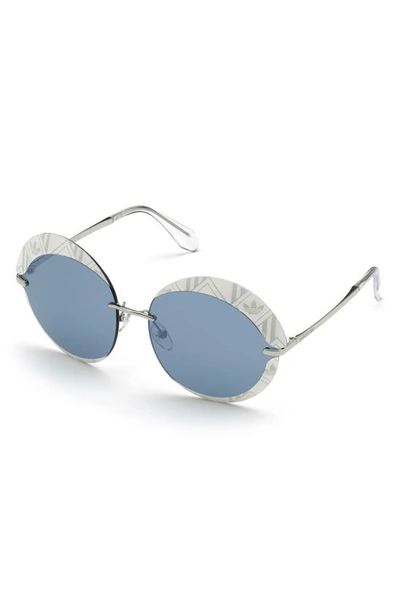 Adidas Originals Originals 67mm Round Sunglasses In White/ Smoke Mirror