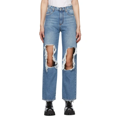 Msgm Blue Torn Jeans In 84 Light Bl