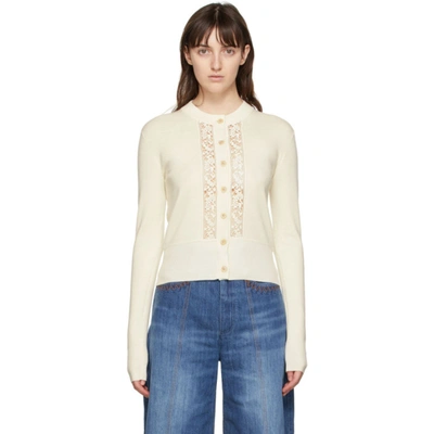 Chloé Off-white Wool & Lace Cardigan In 104 Snow Wh