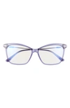 Tom Ford 56mm Cat Eye Blue Light Blocking Glasses In Shiny Violet