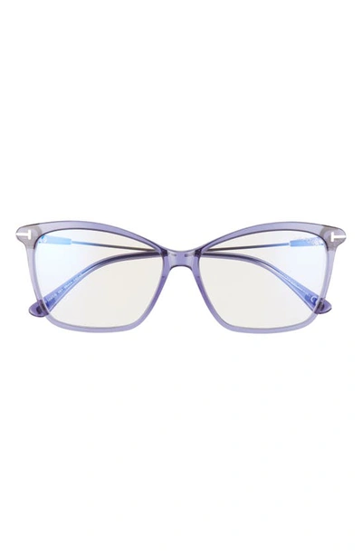 Tom Ford 56mm Cat Eye Blue Light Blocking Glasses In Transparent Purple/ Palladium