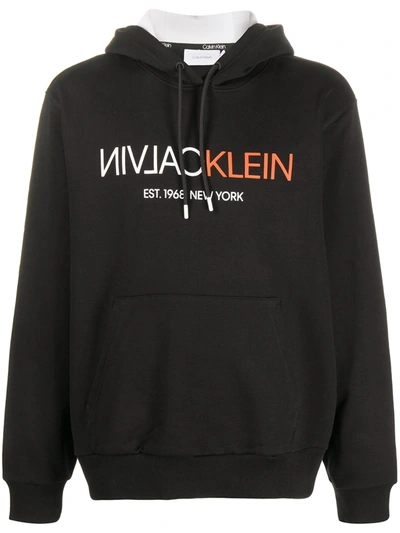 Calvin Klein Organic Reverse Logo Hoodie In Black