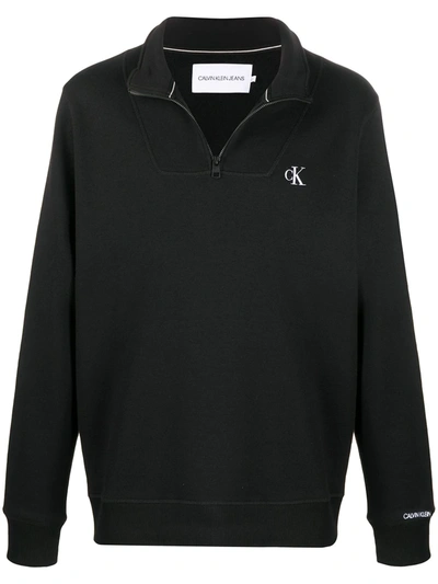 Calvin Klein Jeans Est.1978 Zip-neck Logo Embroidered Sweatshirt In Black