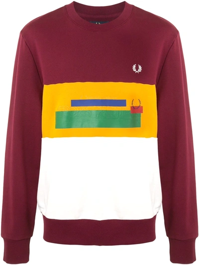 Fred Perry Logo Print Stripe Sweatshirt In Multicolour