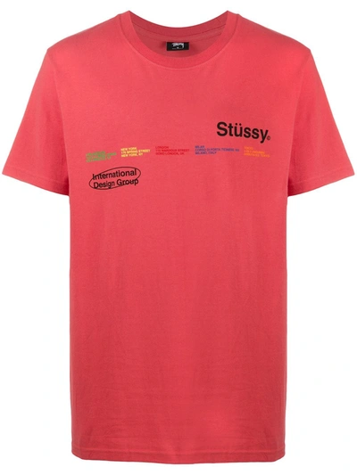 Stussy Crew Neck Logo Print T-shirt In Red