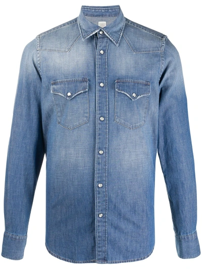 Eleventy Long-sleeved Light Wash Denim Shirt In Blue