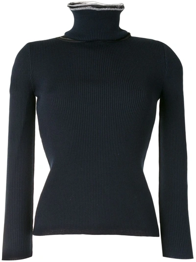 Y/project Tulle-panel Roll Neck Jumper In Blue