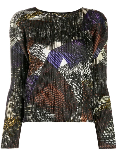 Issey Miyake Abstract-pattern Long-sleeve Blouse In Black