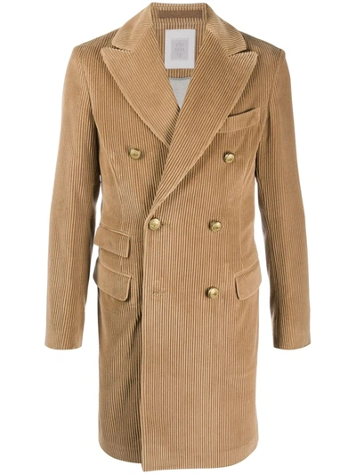 Eleventy Double-breasted Corduroy Coat In Brown