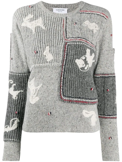 Thom Browne Multi-animal Textured Jumper In Grey