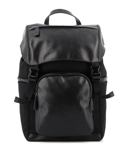 Canali Leather And Technical Textile Backpack In Black