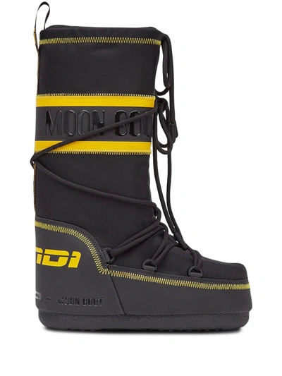 Fendi X Moon Boot Contrast/trim Snow Boots In Schwarz