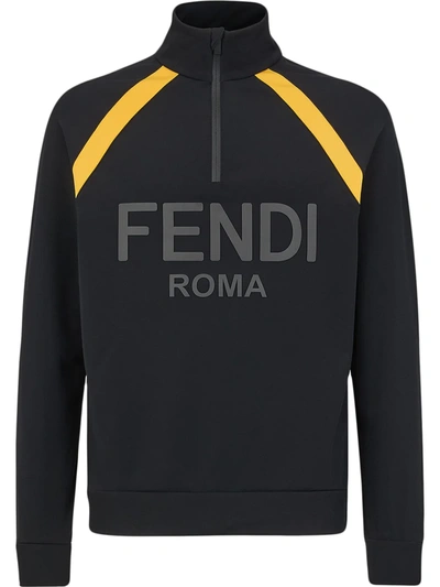 Fendi Mens Black Brand-print Funnel-neck Stretch-jersey Sweatshirt M