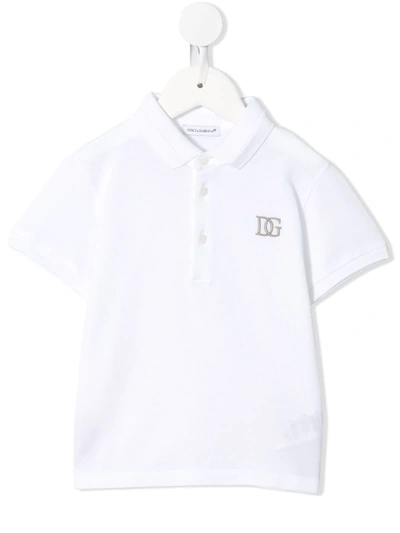 Dolce & Gabbana Babies' Embroidered Logo Polo Shirt In White