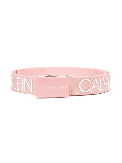 Calvin Klein Logo-print Buckle Belt In Pink