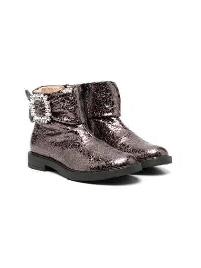 Florens Kids' Metallic Side-buckle Ankle Boots In Silver