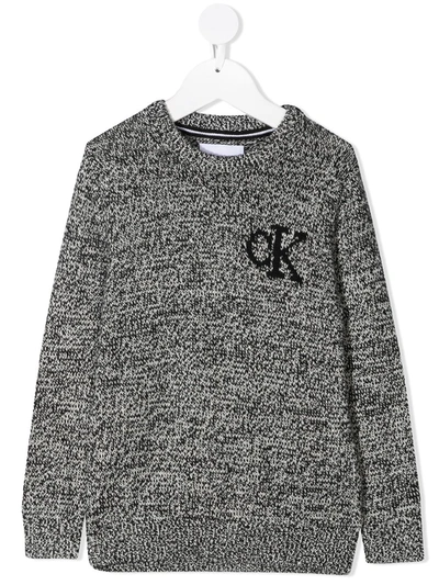 Calvin Klein Kids' Marl-knit Logo Jumper In Black