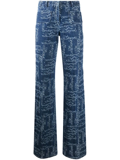 Giambattista Valli High Rise Logo Print Flared Jeans In Blue