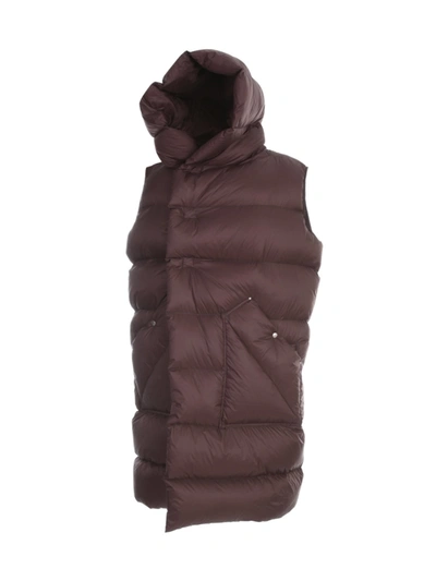 Rick Owens Hooded Sleeveless Puffer Coat In Red