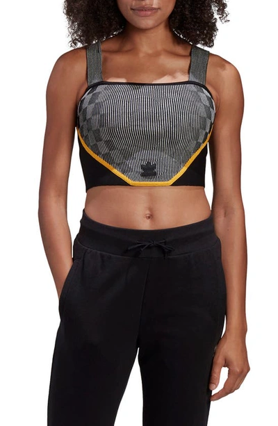 Adidas Originals X Paolina Russo Knitted Logo Reflective Corset Top With Color Blocking-black In Blk/ Refl Silver/ Active Gold