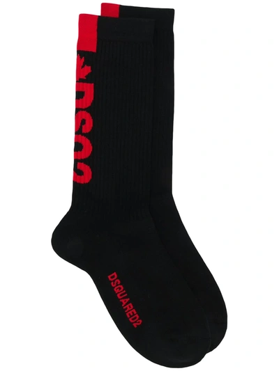 Dsquared2 Underwear Logo Print Ribbed Socks In Black