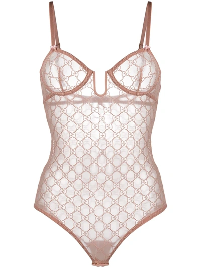 Gucci Gg Tulle Bodysuit In Pink