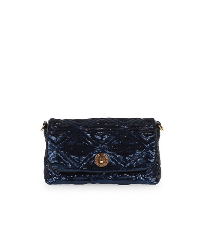 Emporio Armani Blue Black Sequins Handbag In Nero/blu