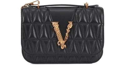 Versace Virtus Quilted Shoulder Bag In Nero Oro Tribute