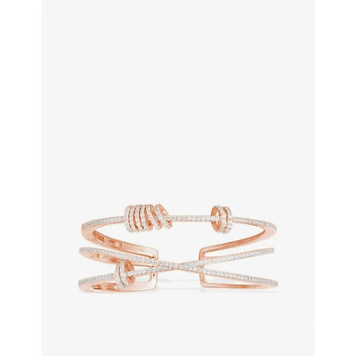 Apm Monaco Piercing Open-cuff Pink Gold-toned Sterling Silver And Zirconia Bangle